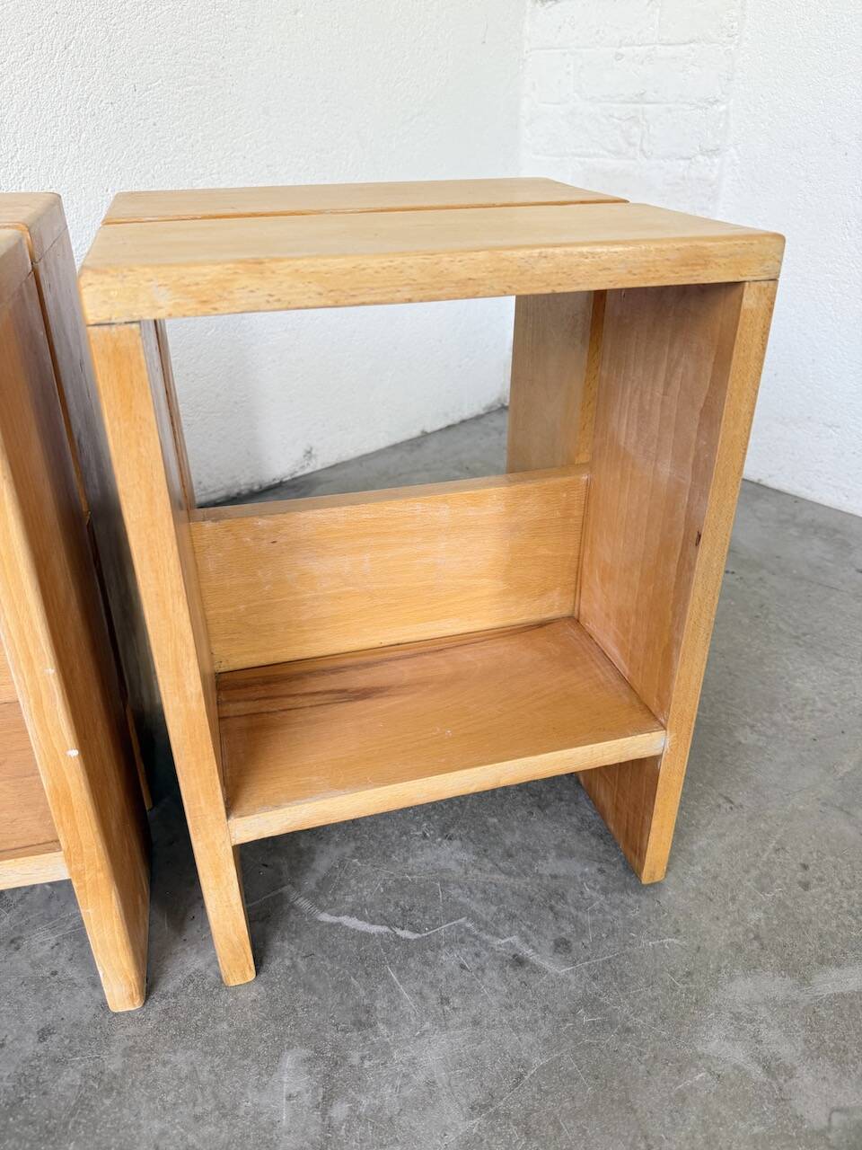 Pair of pine stools or bedside tables, mountain furniture, 1950s