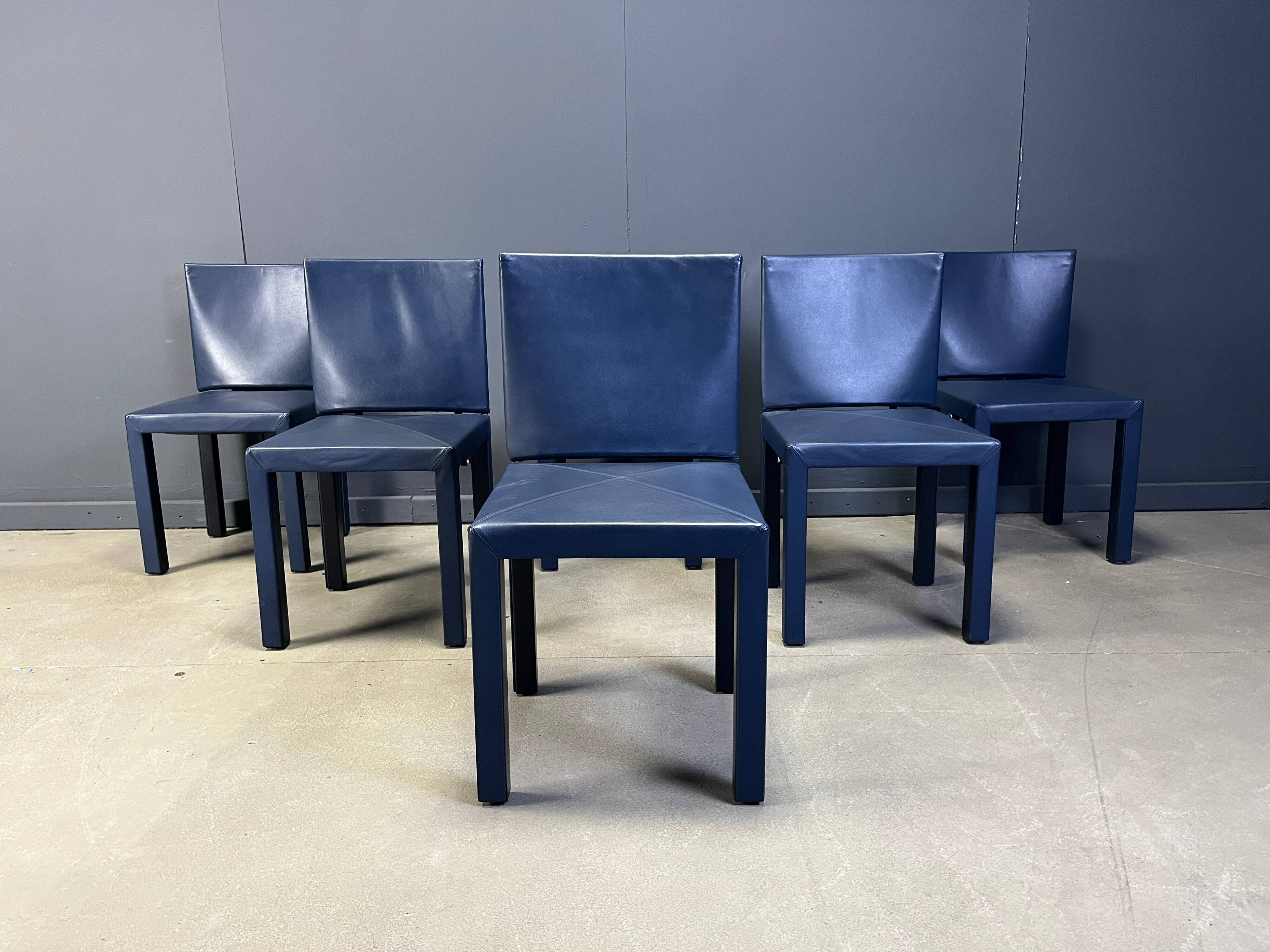 Set of 6 blue Arcadia dining chairs by Paolo Piva for B&B Italia