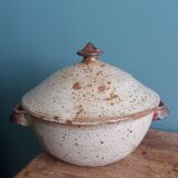 Soup tureen, vegetable dish in Puisaye stoneware signed by Jean-Pierre Prud’homme.