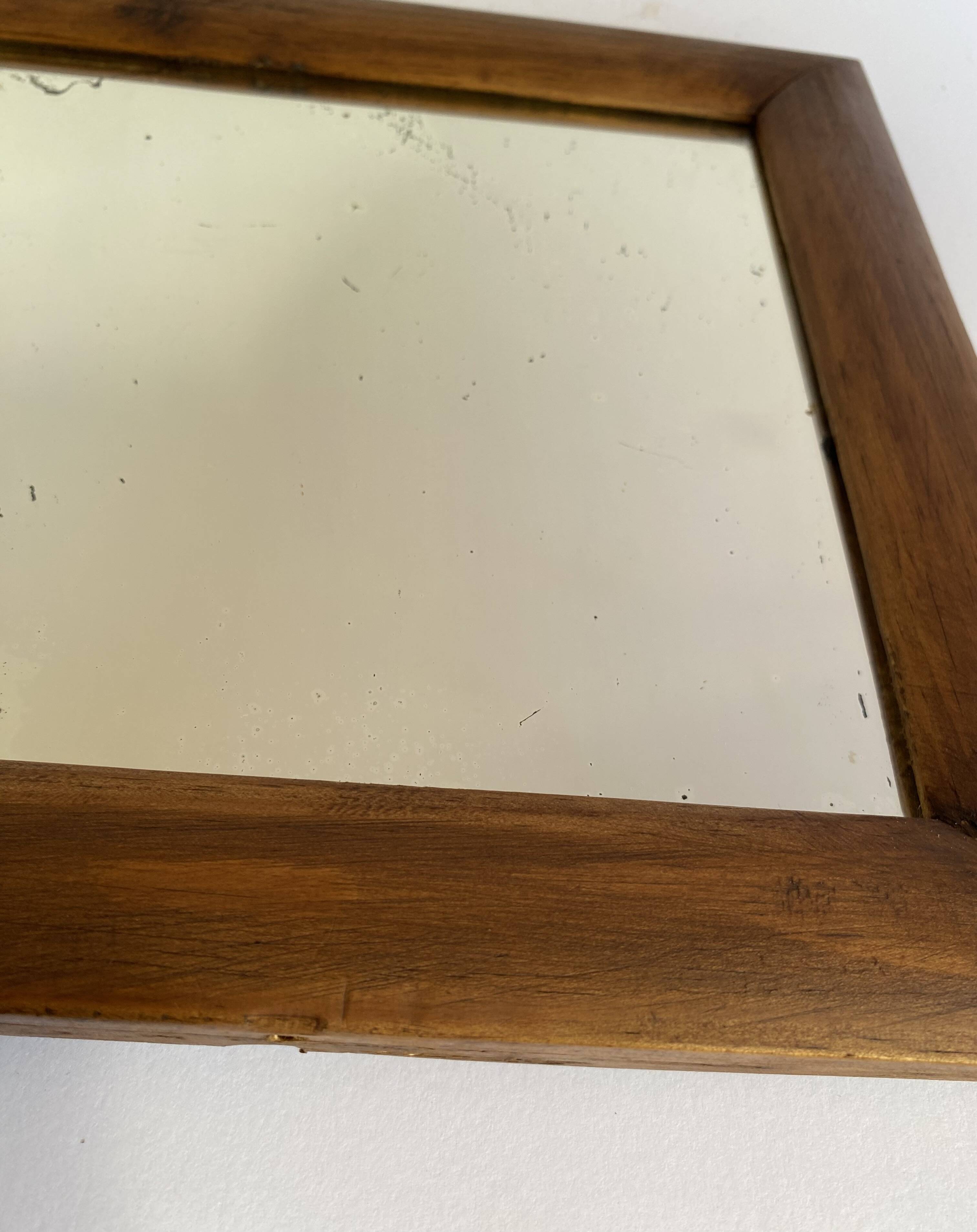 Miroir glace ancienne, bois chapeau de gendarme