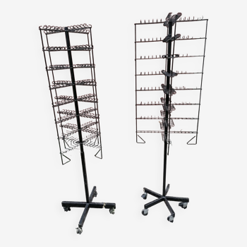 Duo of turnstile displays for store jewelry accessories.