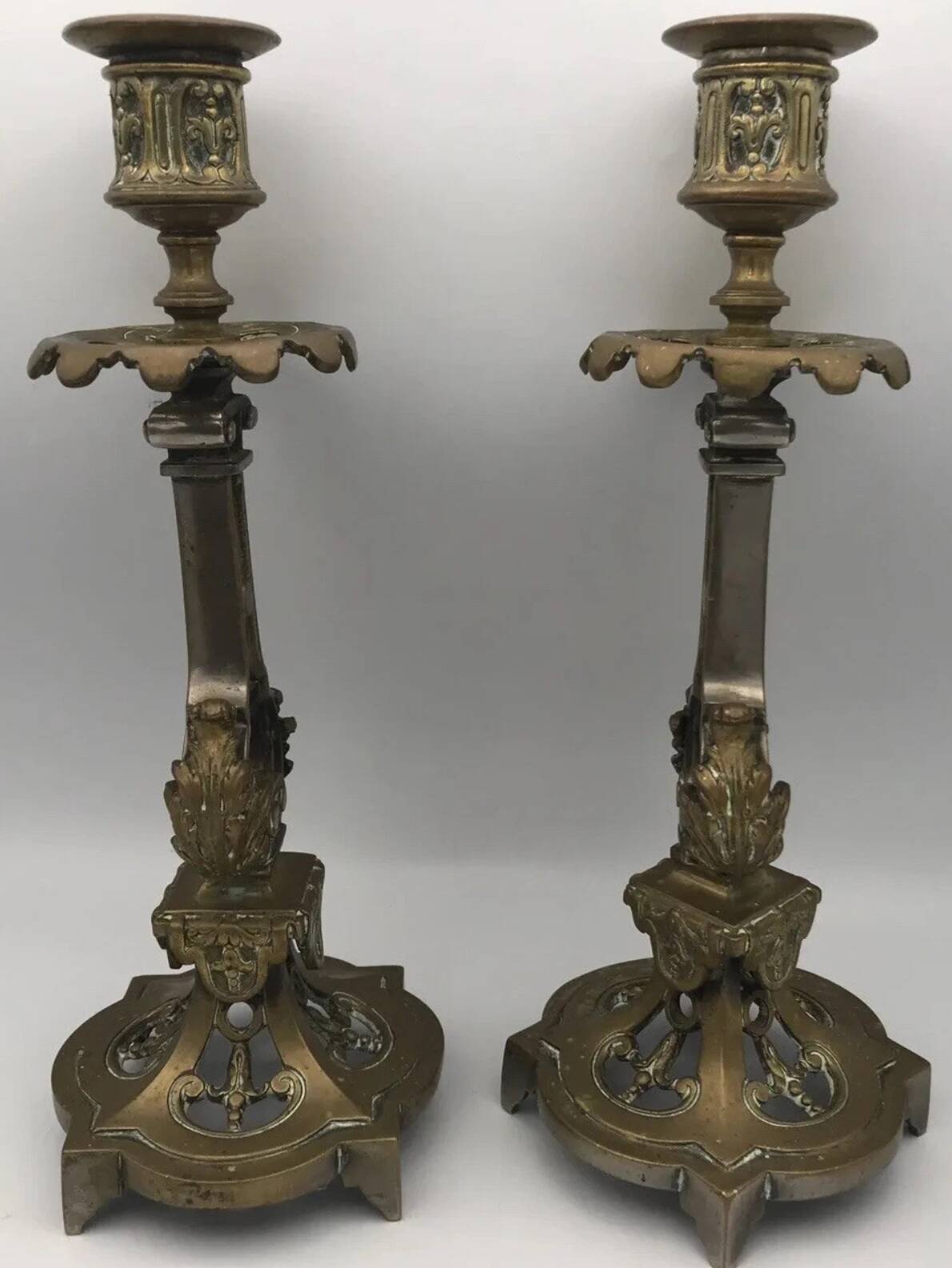 Pair of antique bronze candlesticks from the 19th century