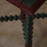 Vintage Scandinavian Stool Painted in Dark Green and Dark Red Wood, Folk Style, 1940s