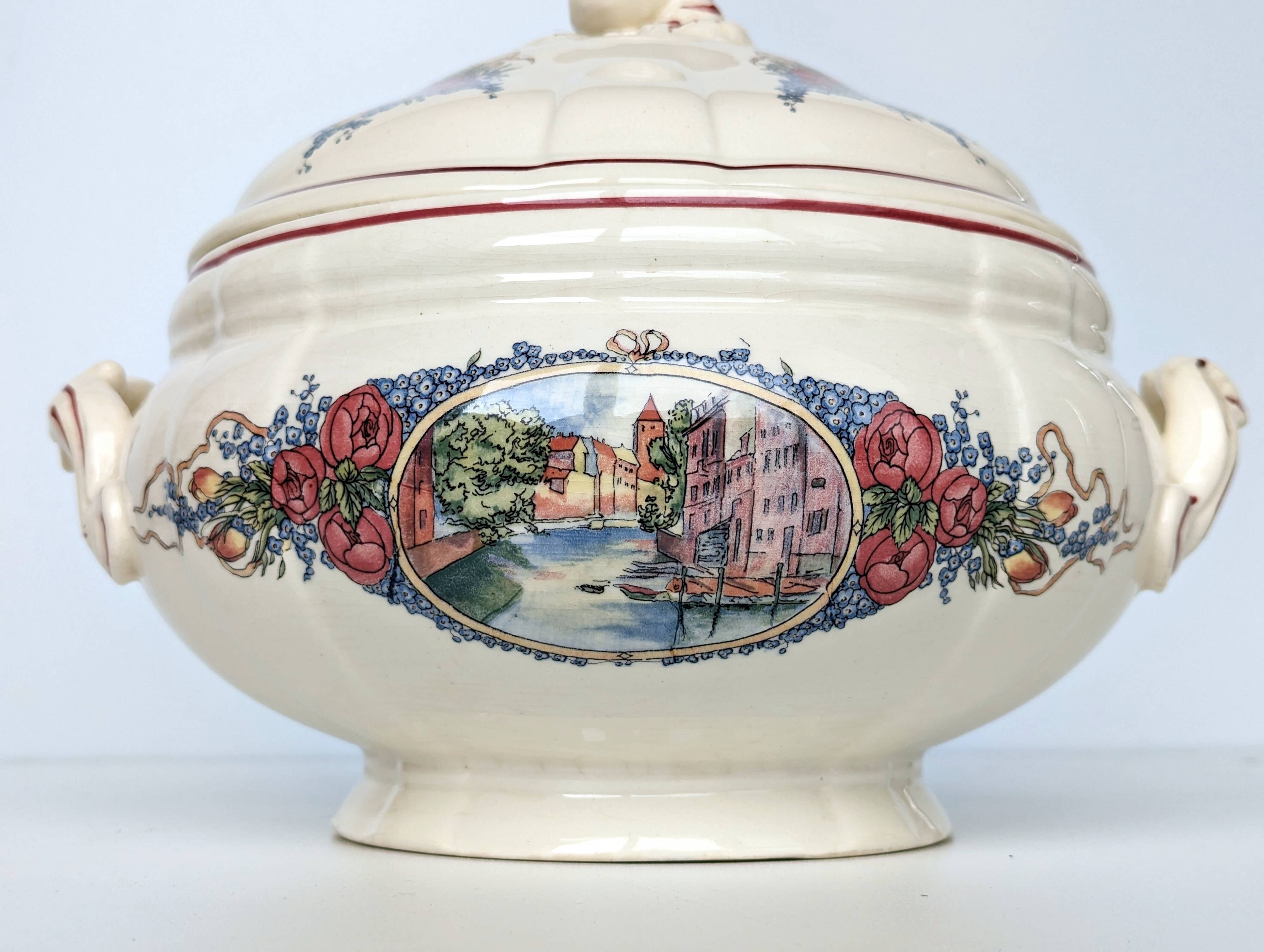 Earthenware tureen from sarreguemines obernai model illustrated by henri loux