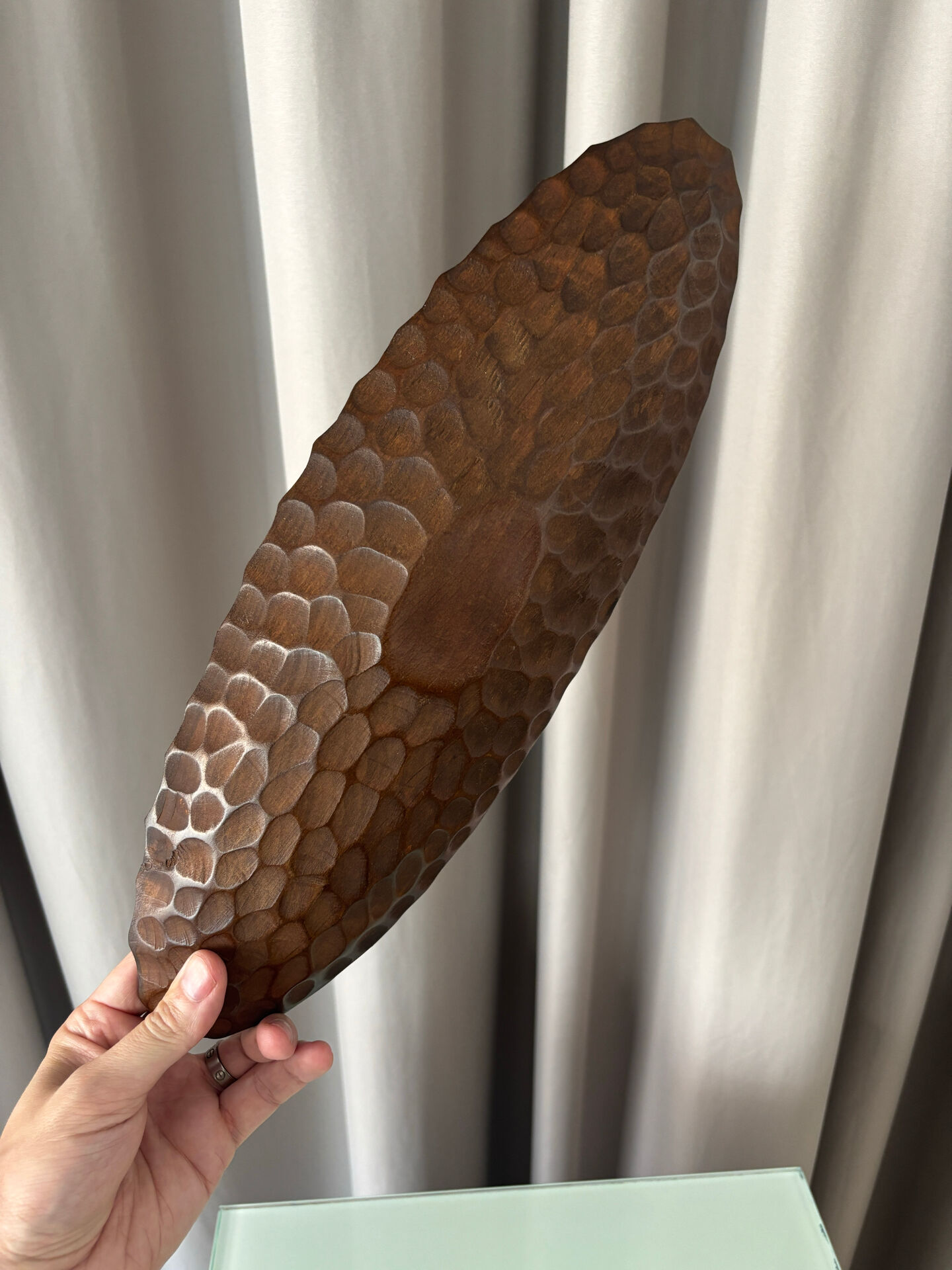Hand-Carved Brutalist Wooden Centerpiece, 1970s