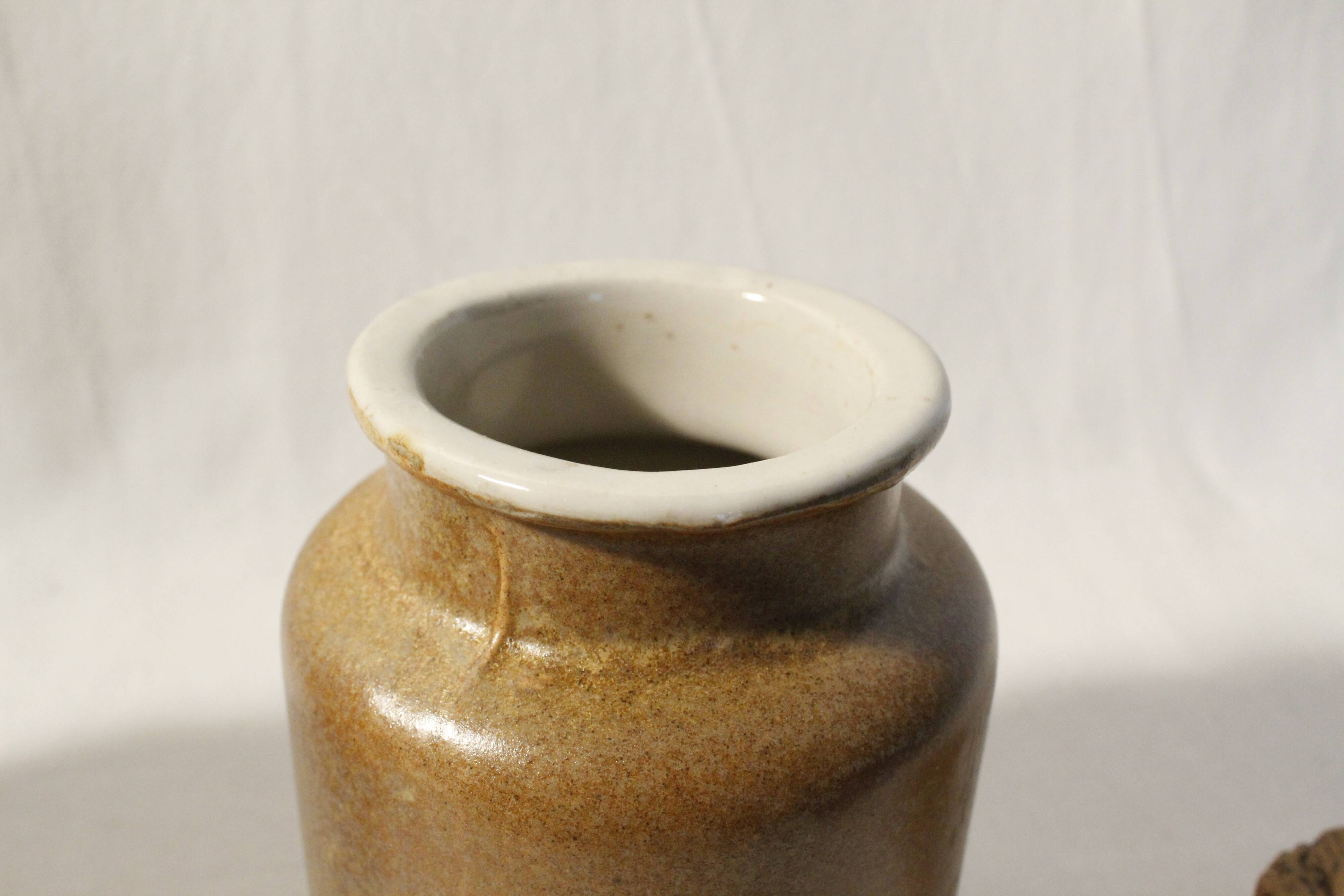 Set of 2 vintage mustard pots in brown glazed stoneware