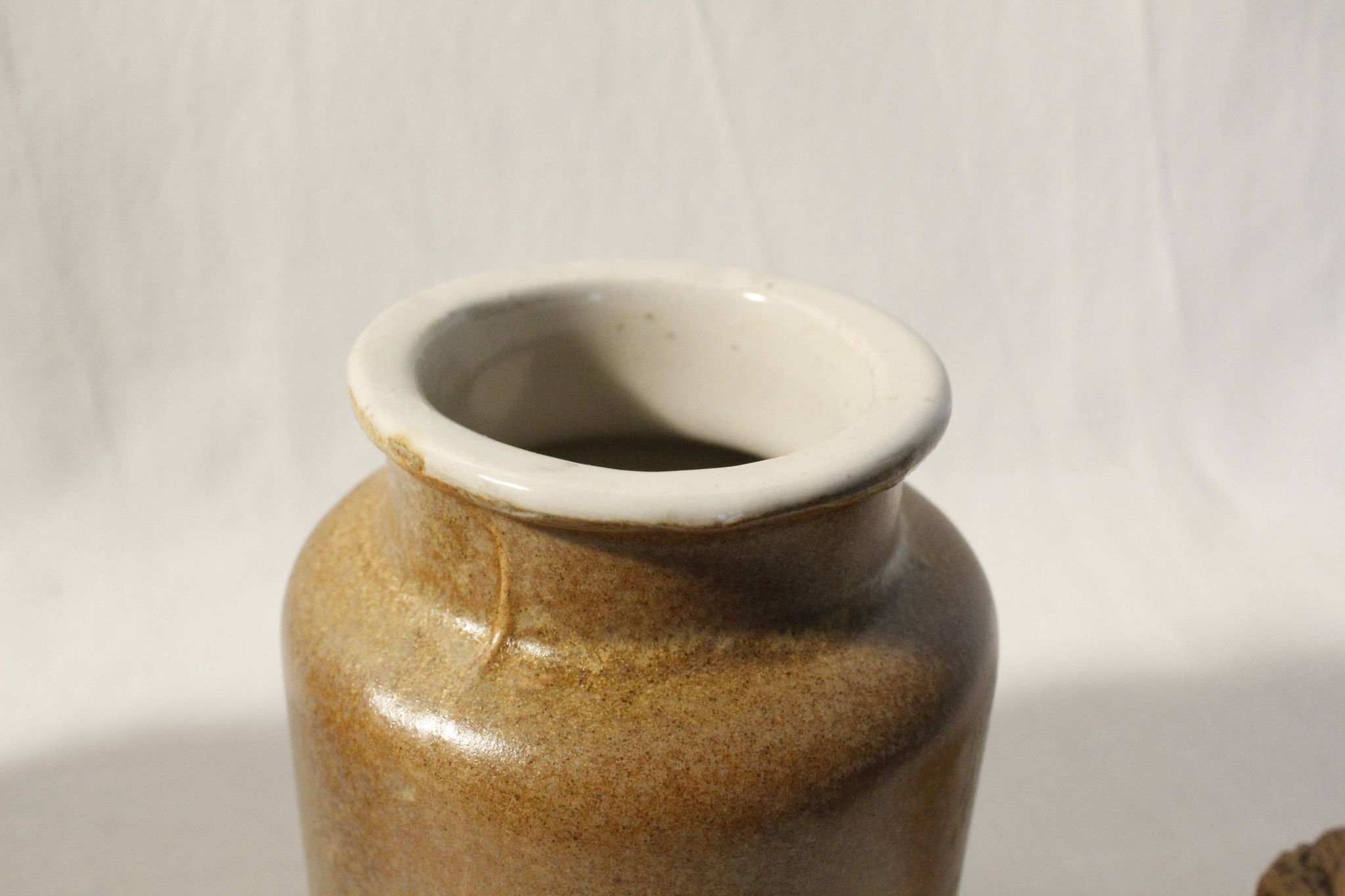 Set of 2 vintage mustard pots in brown glazed stoneware