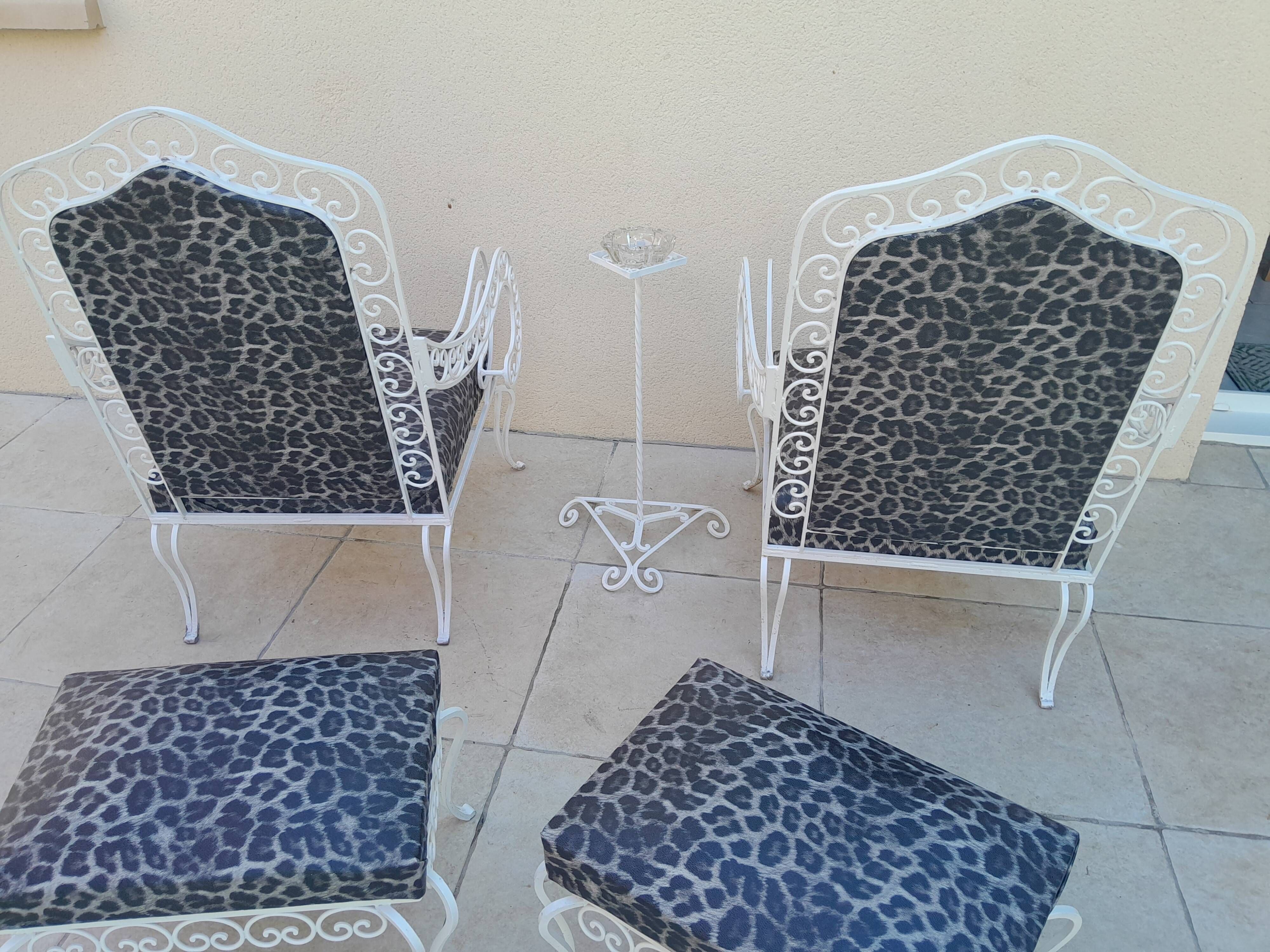 Pair of ottoman armchairs with wrought iron serving trolley, vintage garden, old design