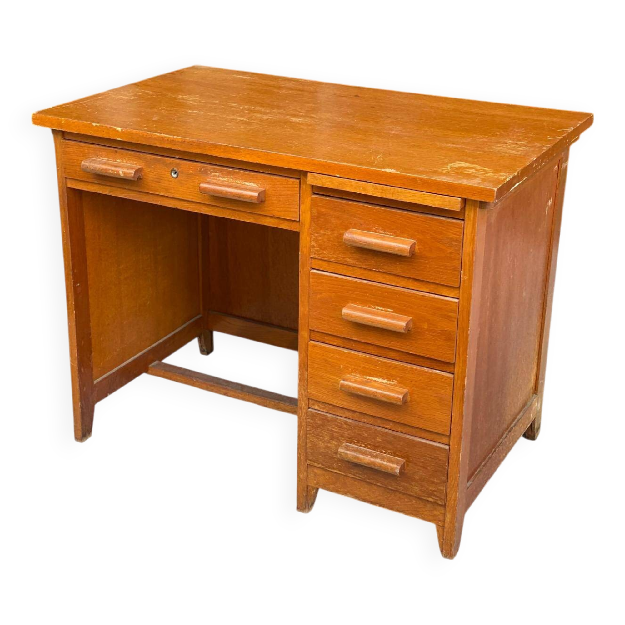 American desk in solid oak wood with 5 drawers