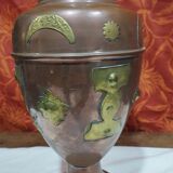 Oriental style vase or copper amphora and brass decoration