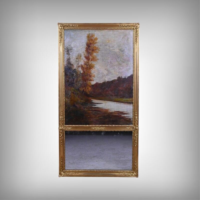 Golden wooden trumeau mirror, Louis XVI style – early 20th century