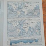 Old geographical map seas currents isobars isotherms Larousse