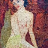 Expressionist Oil Painting of a Nude Woman, Unframed