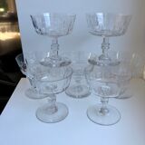 Lot of 7 champagne glasses in crystal engraved early twentieth century