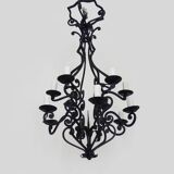 Large 12-light wrought iron hall or living room chandelier. 1960s-70s