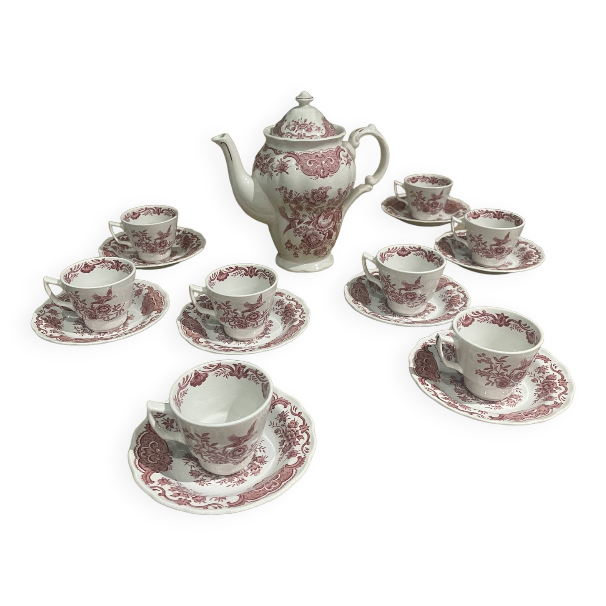 Ridgway pink english porcelain coffee service
