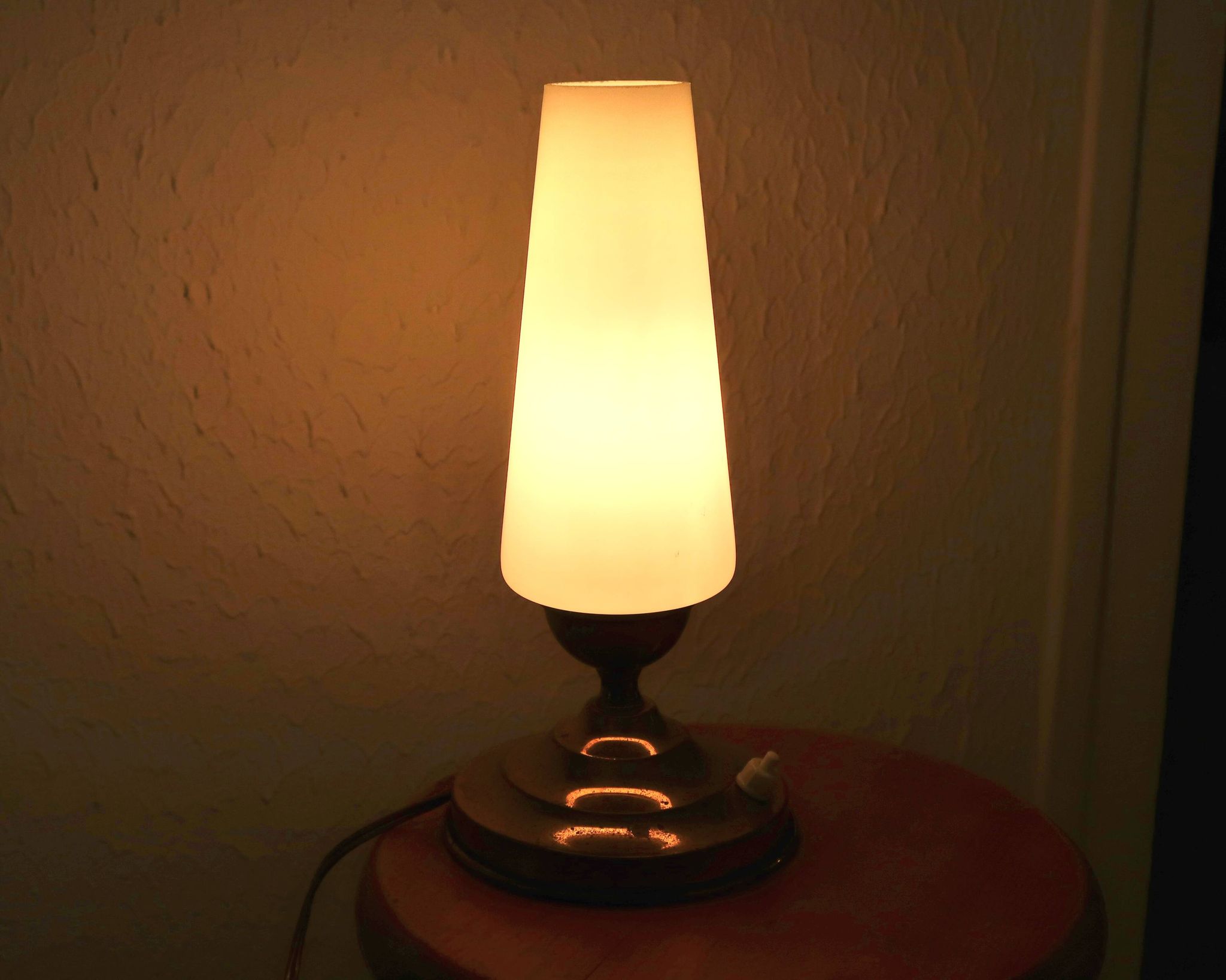 Brass lamp with opaque white opaline, 1950s