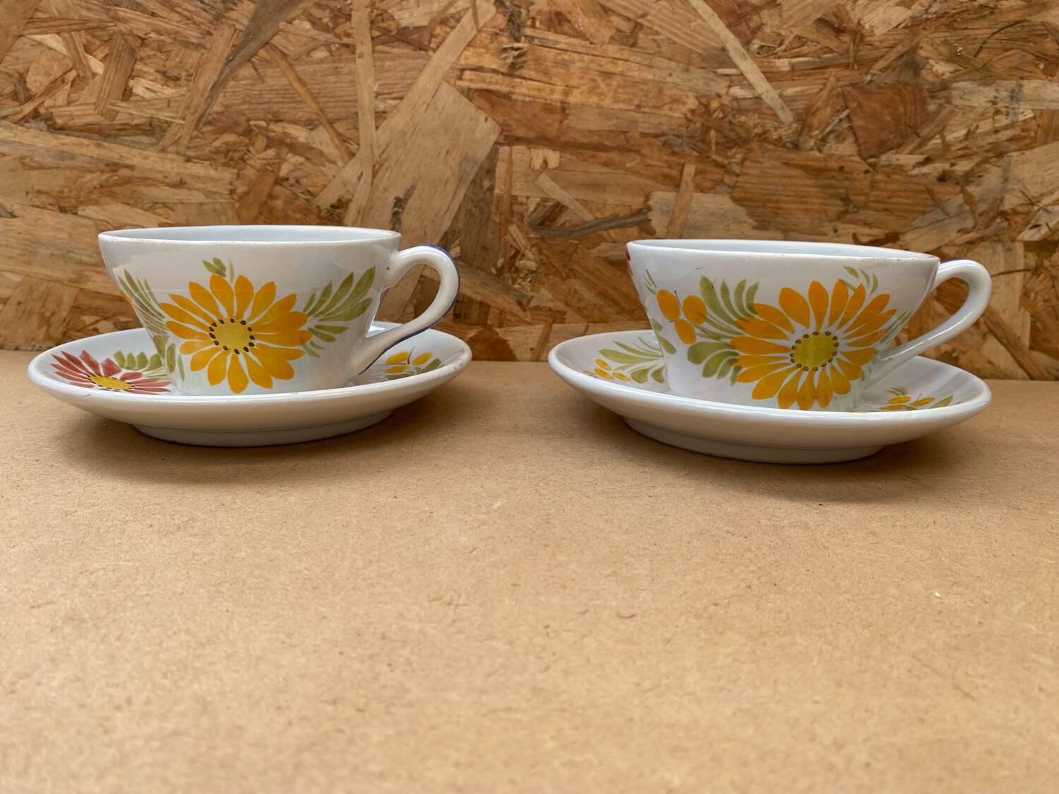 Pair of antique quimper hb ceramic cups vintage flower decor #b284