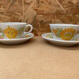 Pair of antique quimper hb ceramic cups vintage flower decor #b284