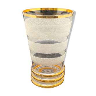 Vase en verre fin transparent et opaque avec dorures