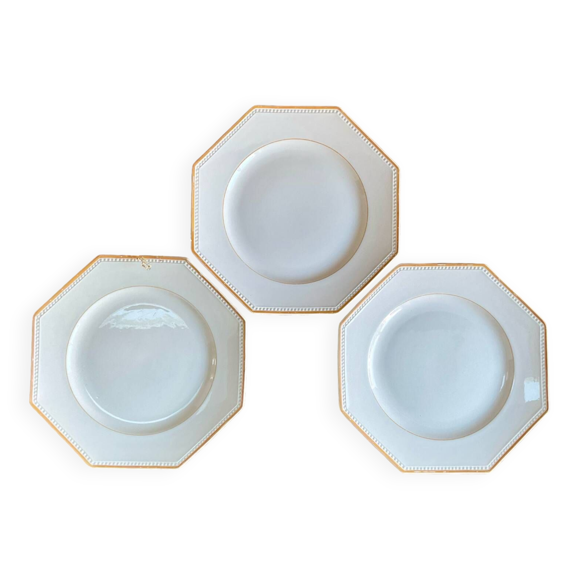 3 Sarreguemines octagonal beaded plates