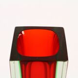 Vase en verre de Murano, rouge et vert immergé
