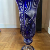 Monumental vase in Bohemian crystal – Cobalt blue – Hand-cut – 53
