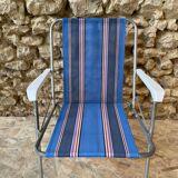 Blue and red striped camping chair