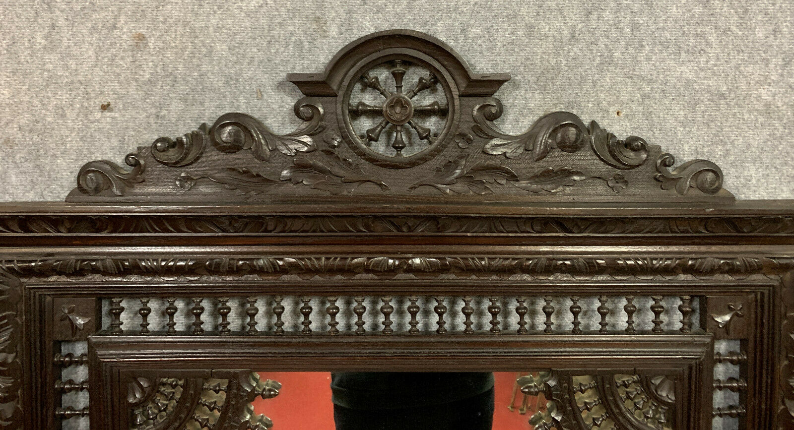 Breton Renaissance style mirror in solid oak with brown patina circa 1850