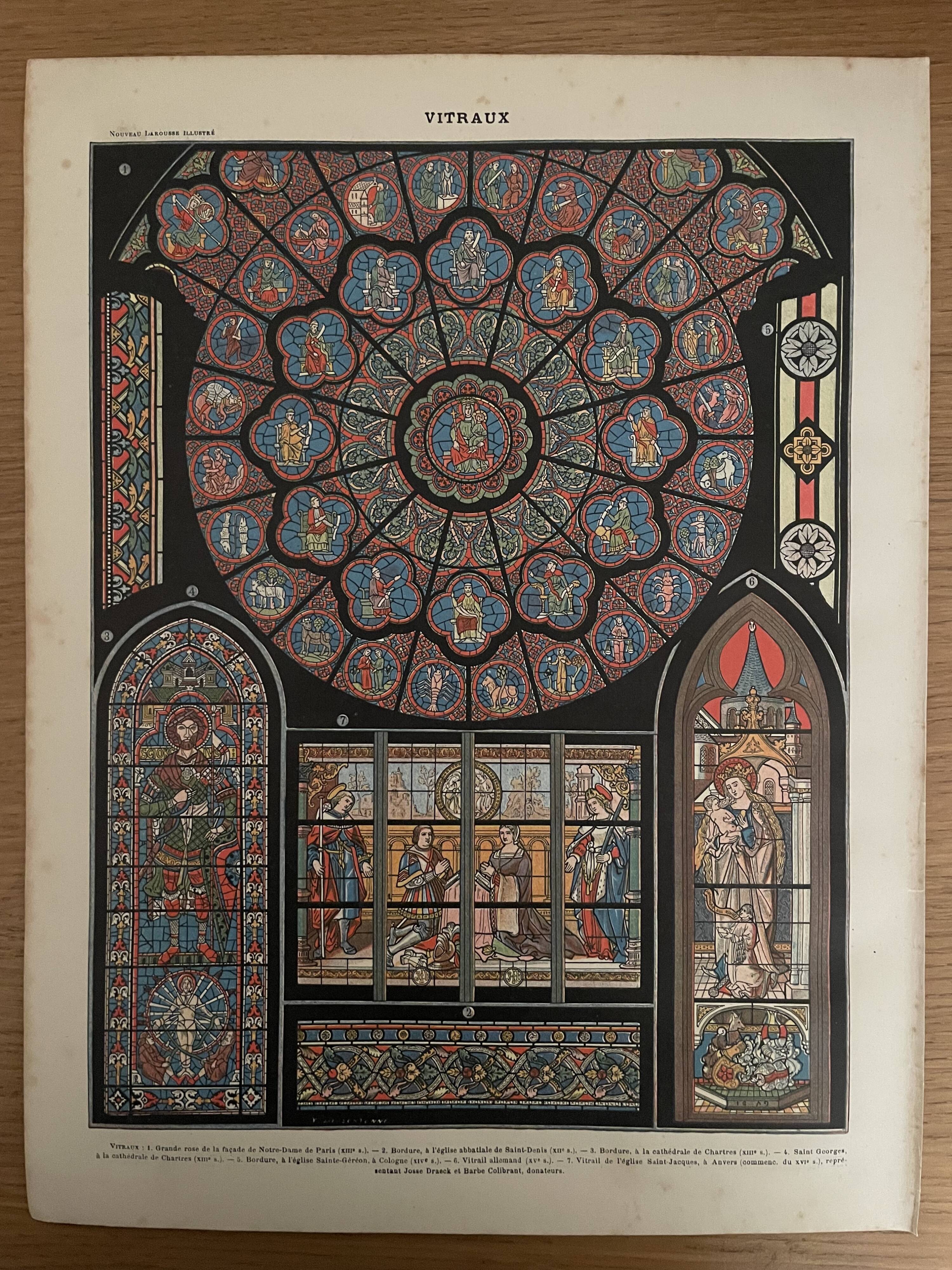 Lithograph engraving on stained glass windows (Notre Dame de Paris) from 1897
