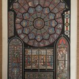 Lithograph engraving on stained glass windows (Notre Dame de Paris) from 1897