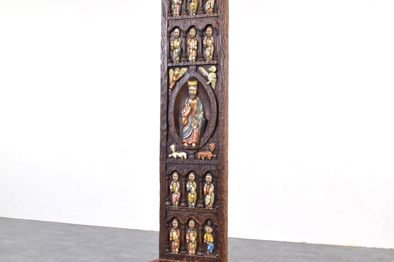 Spanish High Back Chair from Ormecasa with Jesus and Apostles, 1970s.