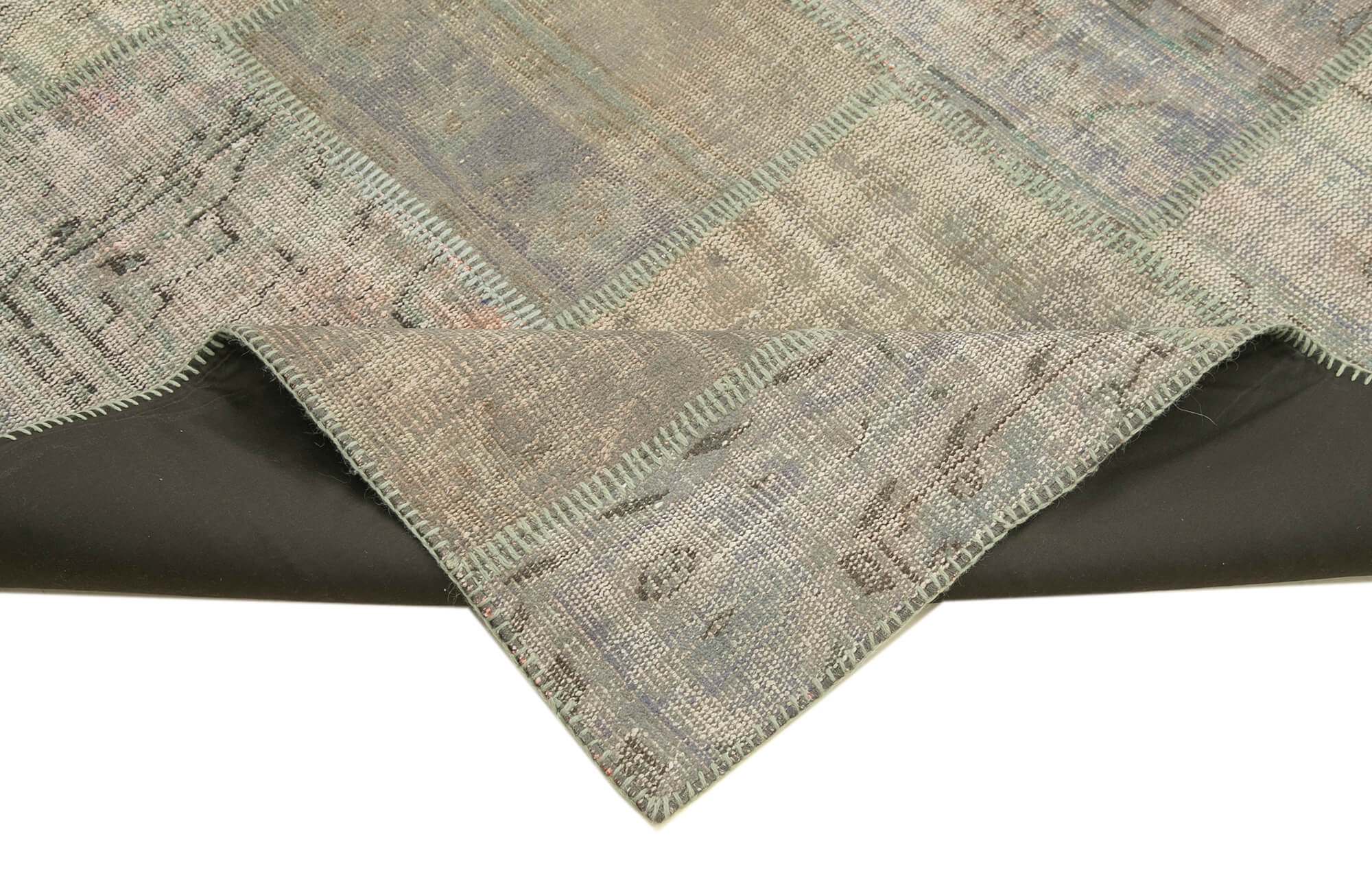 Hand-knotted oriental vintage 198 cm x 302 cm grey patchwork carpet