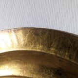 Plateau marocain gravé rond métal doré , cuivre jaune