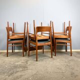 Set of 6 dining chairs by Henning Kjaernulf for Korup Stolefabrik, teak and leather, 1960s