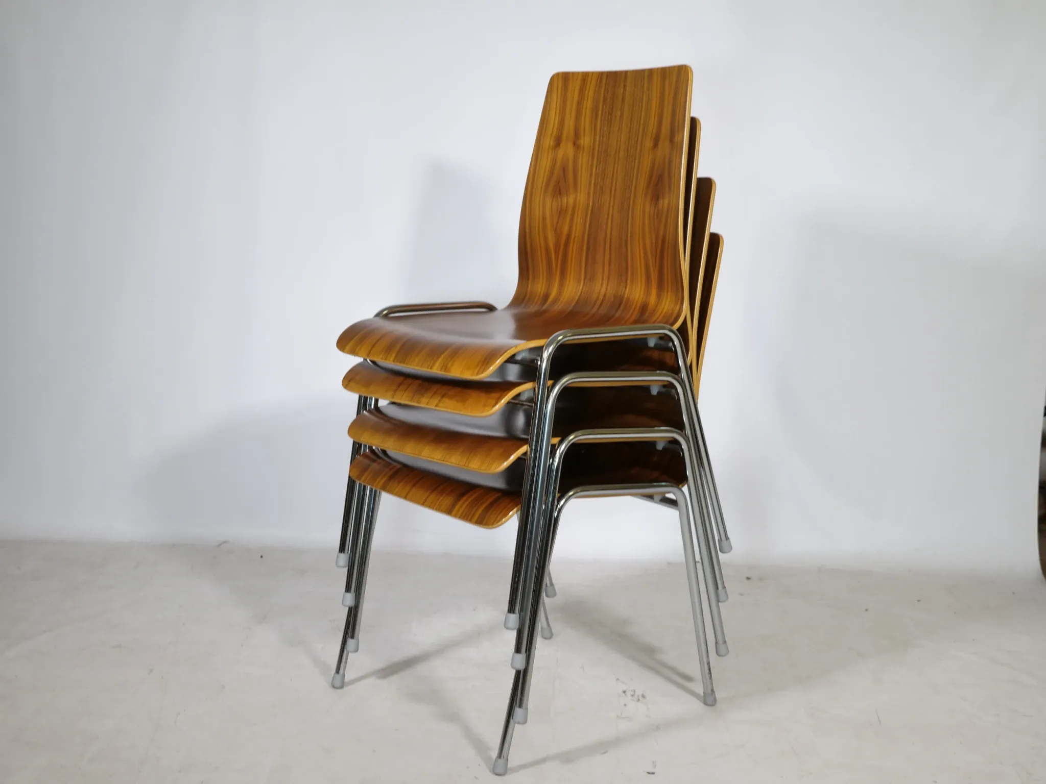 Mid-Century Shell Chairs in Teak and Metal Set of 4, 1970s