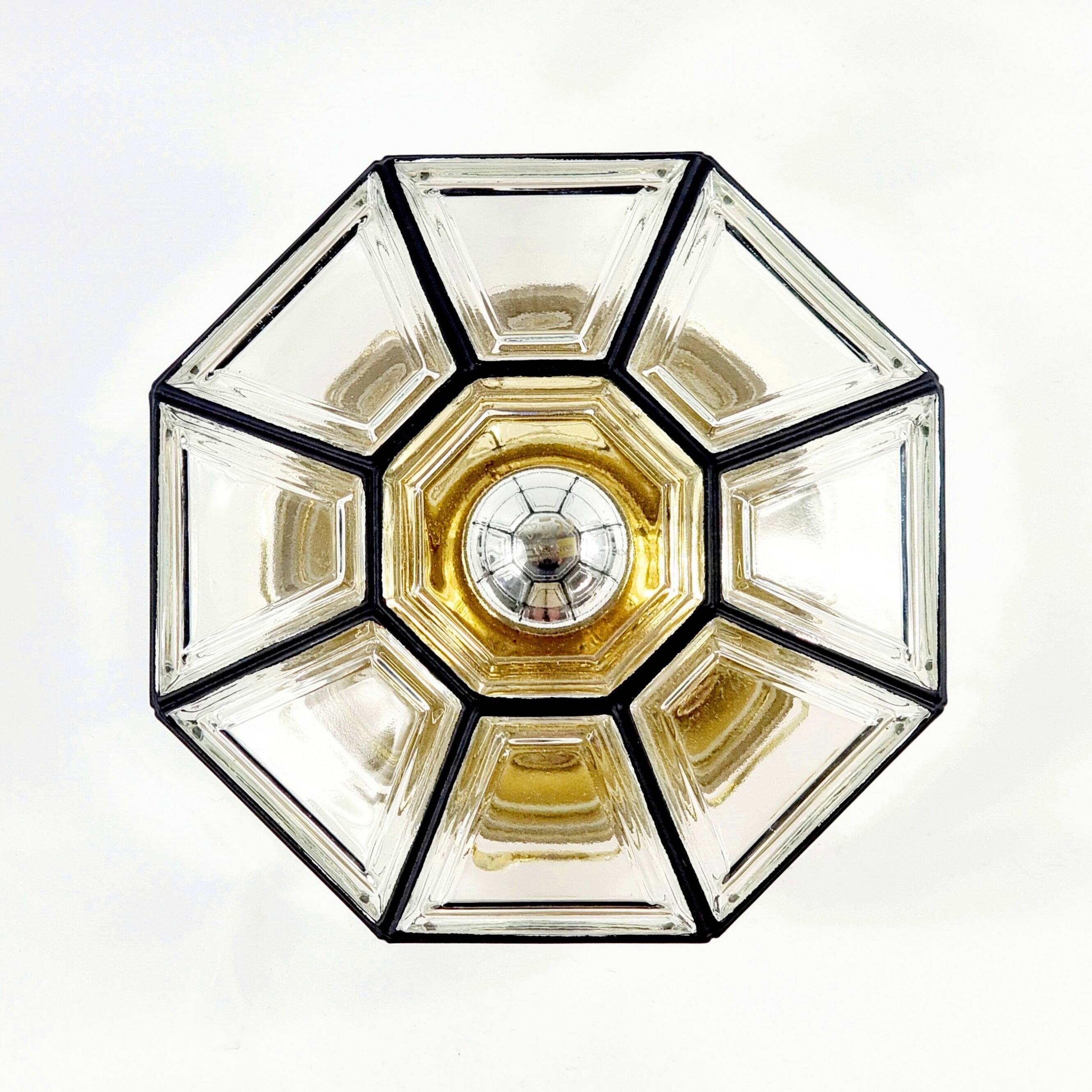 Mid-Century Glass & Iron Flush Mount/Ceiling Light from Limburg, Germany, 1960s