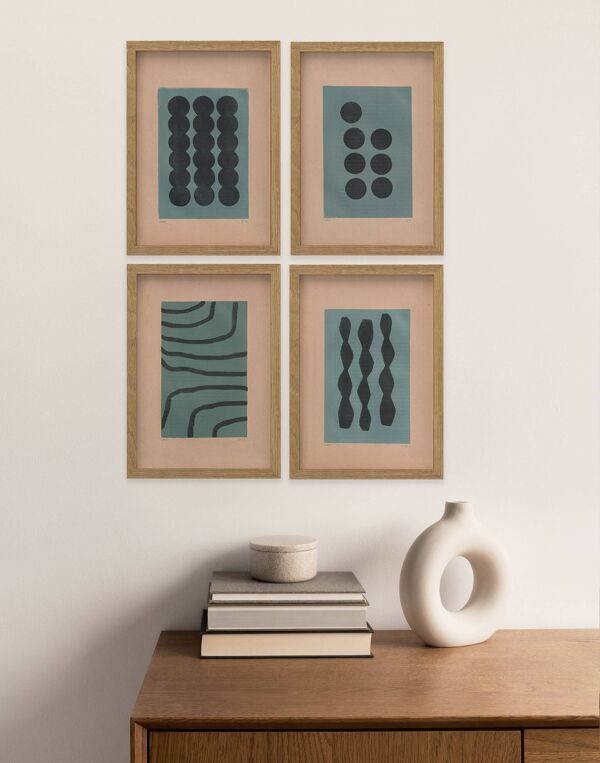 Collection de 4 peintures abstraites sur papier ancien signées Eawy