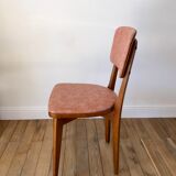 Set of 6 Scandinavian chairs in beech wood and pastel skaï 50s
