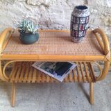 Side table in rattan and wicker curved vintage years 60/70