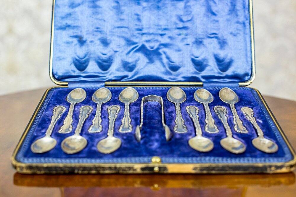 Antique English Silver Teaspoons, 1906, Set of 13