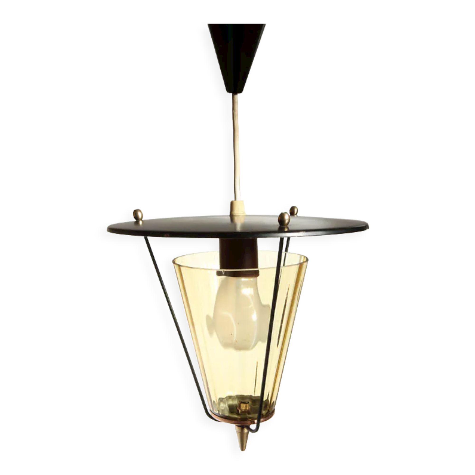 Scandivave amber glass metal and copper suspension lamp