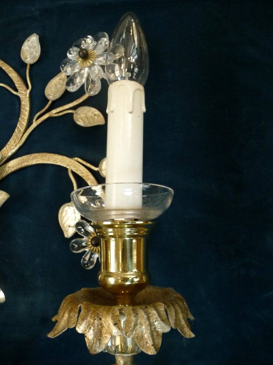 Large Italian gilt metal and crystal glass sconces from Banci Firenze, 1960s, set of 2