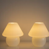 Pair of vintage mushroom lamp in blown glass