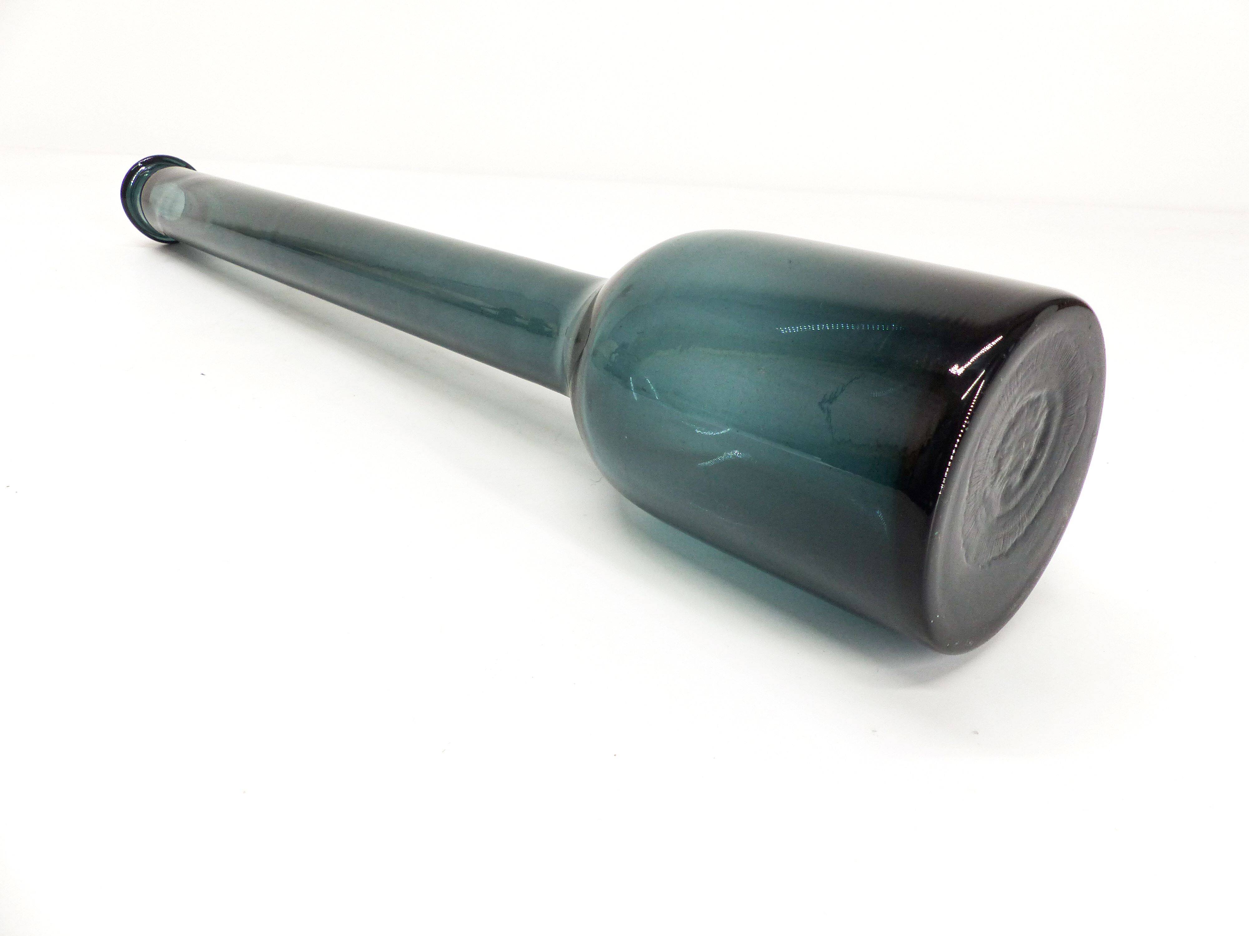 Blue blown glass bottle vase 1960