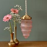 Suspension globe vintage en verre rose dépoli