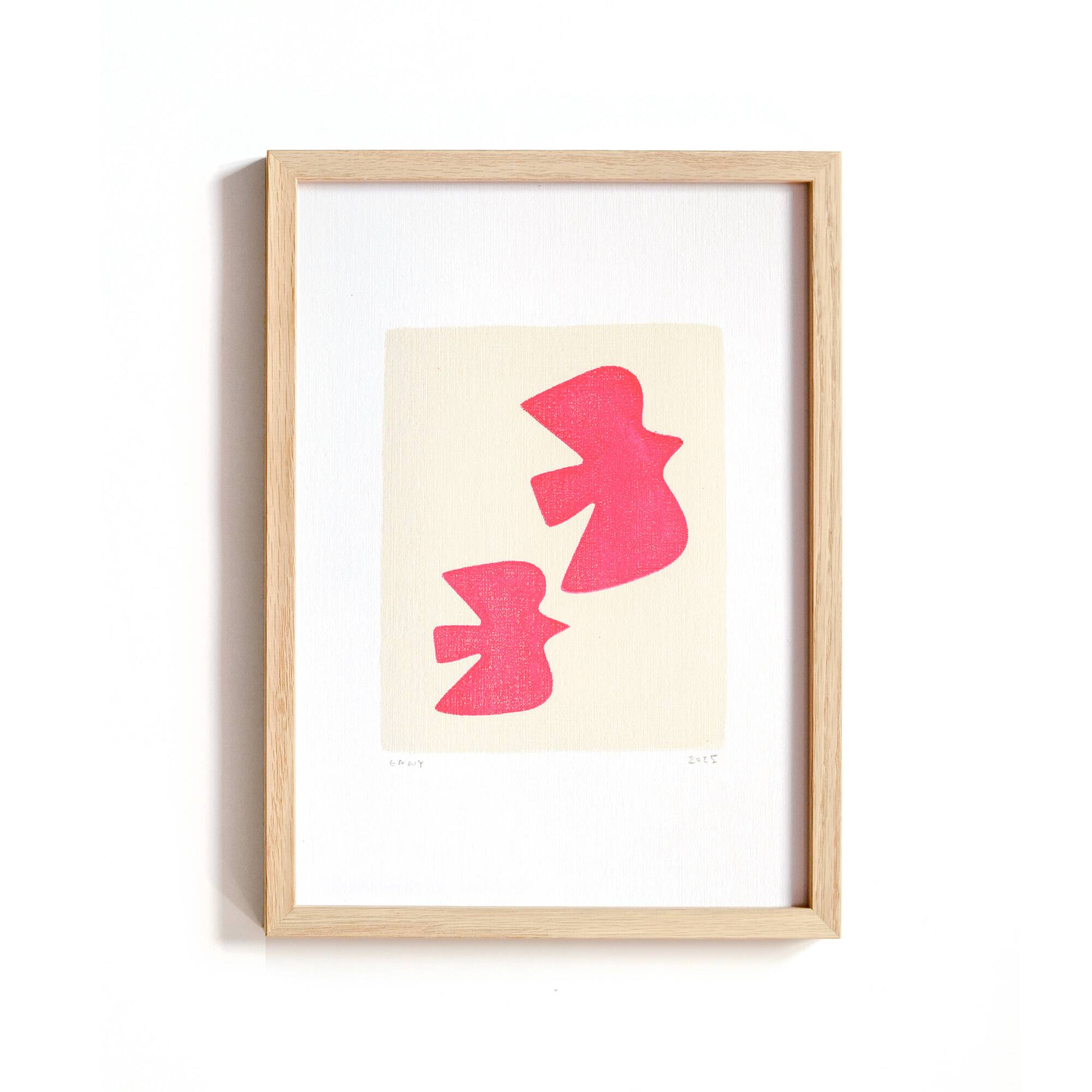 Painting of birds - fluorescent pink - signed Eawy
