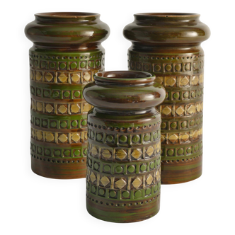 Yellow and Green Stoneware Vases by Aldo Londi for Bitossi, Italy, Set of 3