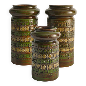 Yellow and Green Stoneware Vases by Aldo Londi for Bitossi, Italy, Set of 3