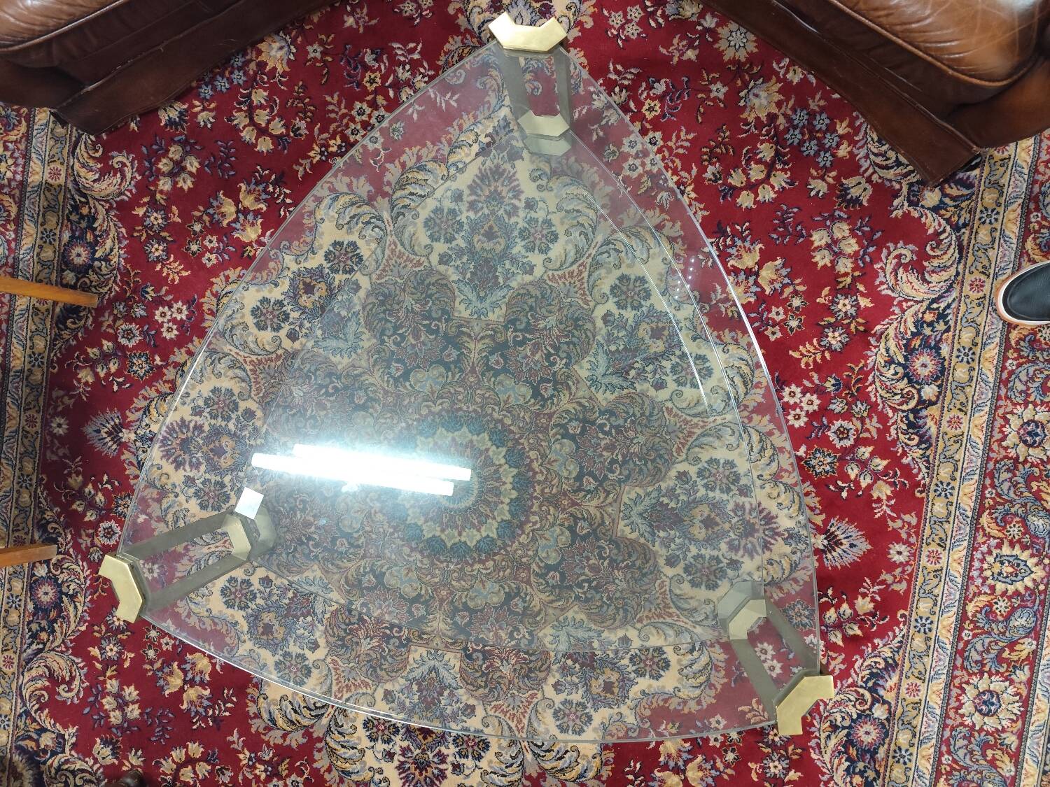 Double glass top coffee table with metal legs